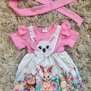 Pink and White Bunny Dress with Ruffle Sleeves